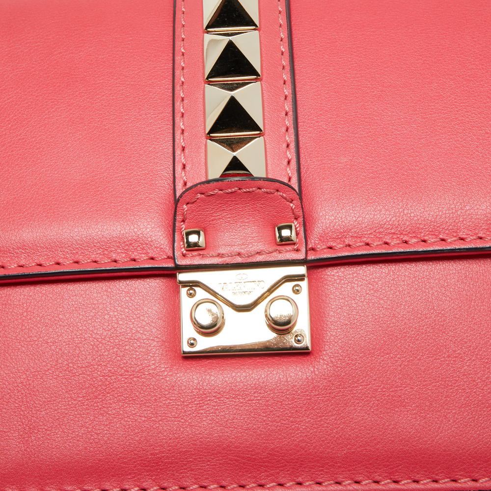 VALENTINO Pink Leather Medium Rockstud Glam Lock Flap Bag - Picture 5 of 8